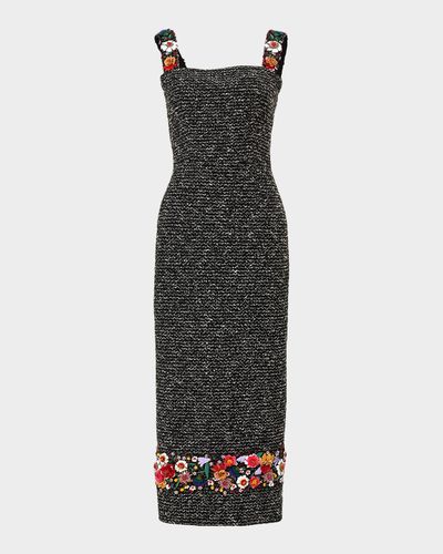 Carolina Herrera Embroidered Tweed Sleeveless Sheath Midi Dress