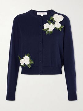 CAROLINA HERRERA Floral-embellished silk and cotton-blend cardigan
