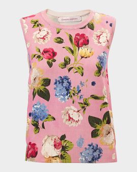 Carolina Herrera Floral-Print Knit Crewneck Tank Top
