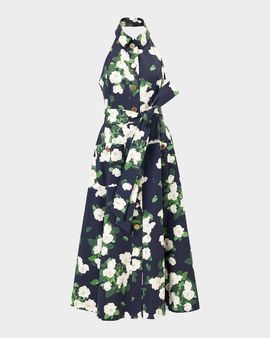 Carolina Herrera Floral Cotton Button-Front Halter Midi Dress