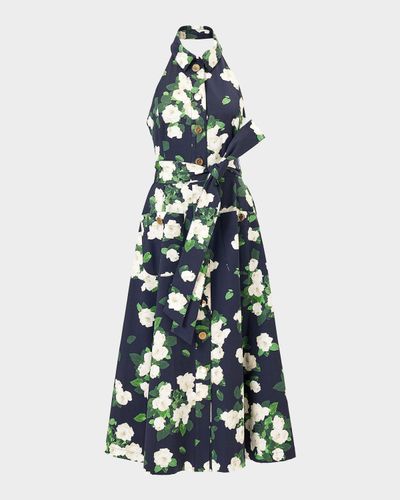 Carolina Herrera Floral Cotton Button-Front Halter Midi Dress