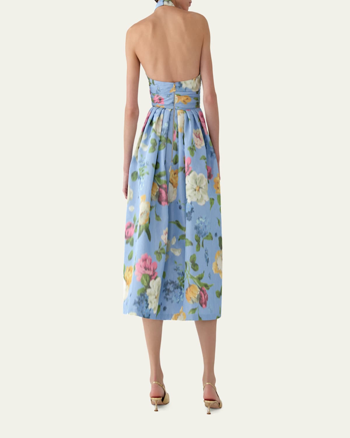boden halter linen dress Halter Fit & Flare Gold Dress-Gold main image 1