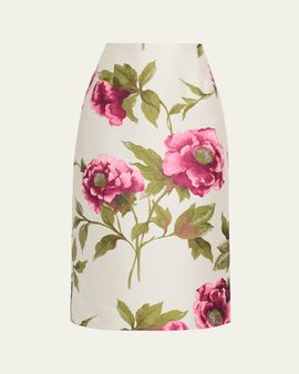 Carolina Herrera Floral Jacquard Midi Pencil Skirt
