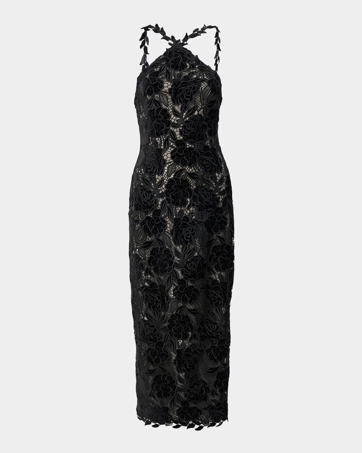 Carolina Herrera Floral Lace Halter Pencil Dress