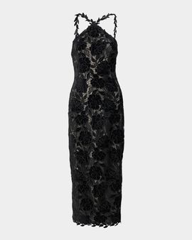 Carolina Herrera Floral Lace Halter Pencil Dress