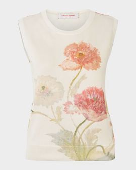 Carolina Herrera Floral Print Sleeveless Silk-Cotton Sweater