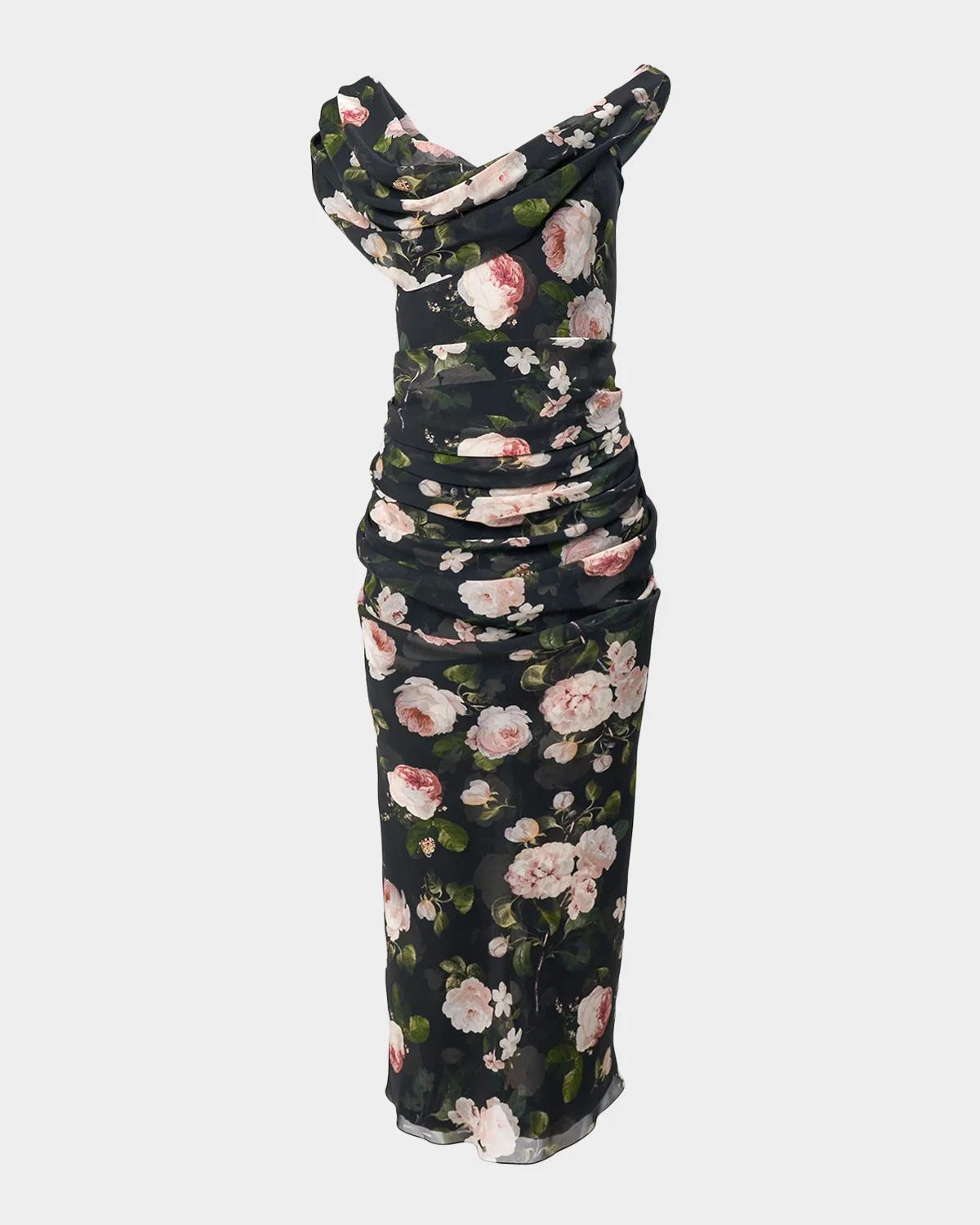 Carolina Herrera Floral Silk Off-The-Shoulder Maxi Dress
