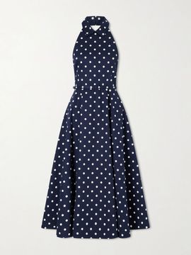 CAROLINA HERRERA Halter belted polka-dot cotton-blend twill midi dress