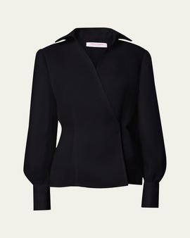Carolina Herrera Long-Sleeve Silk Wrap Blouse