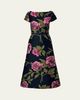 Carolina Herrera Metallic Floral Jacquard Short-Sleeve Belted Midi Dress - 1