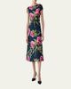 Carolina Herrera Metallic Floral Jacquard Short-Sleeve Belted Midi Dress - 2