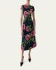 Carolina Herrera Metallic Floral Jacquard Short-Sleeve Belted Midi Dress - 4