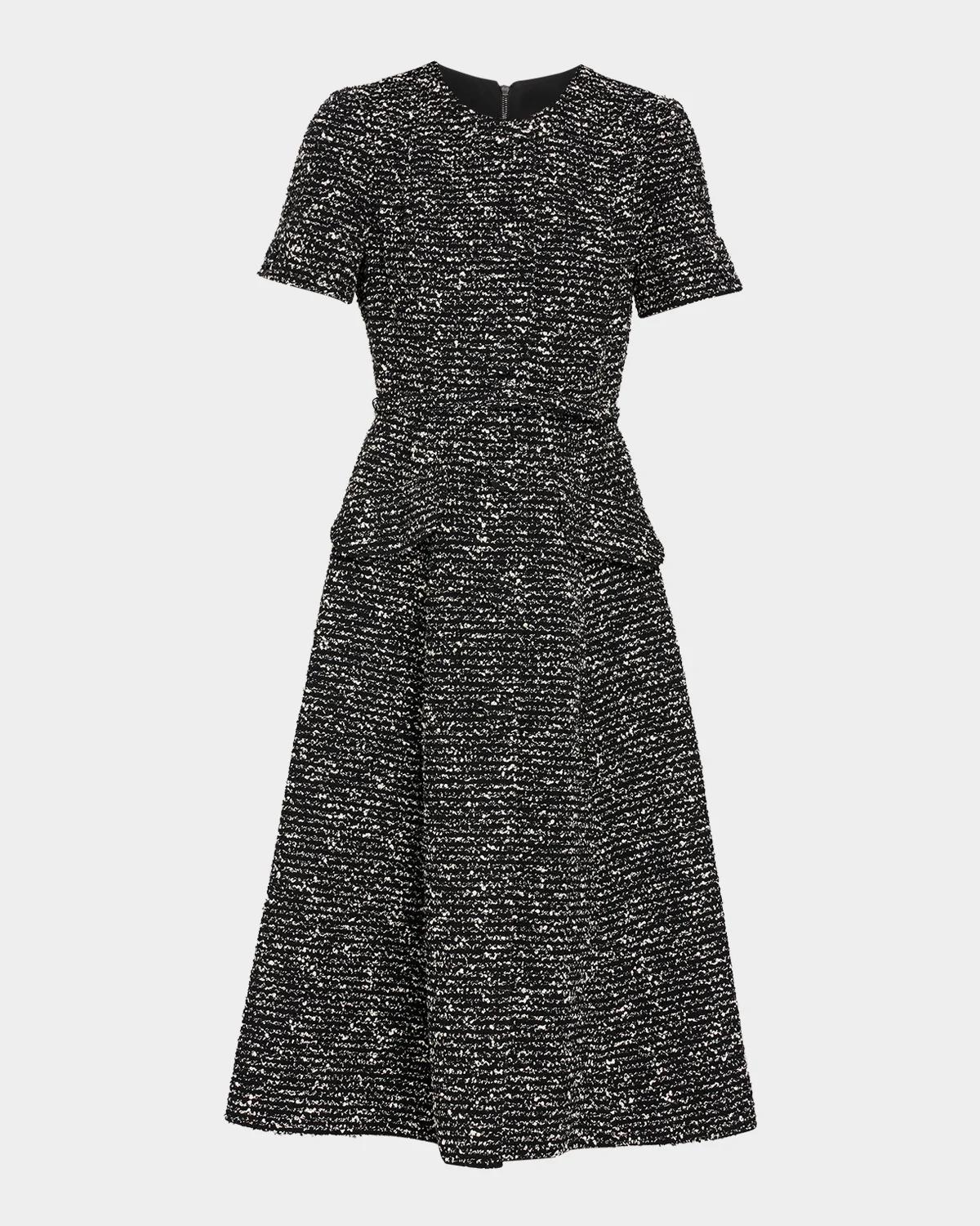 Carolina Herrera Metallic Tweed Belted Midi Dress