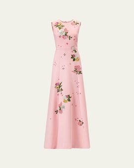 Carolina Herrera Rose Embroidered Sleeveless Trumpet Gown