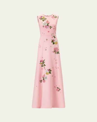 Carolina Herrera Rose Embroidered Sleeveless Trumpet Gown