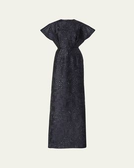Carolina Herrera Rosette Collar Fan Bodice Gown