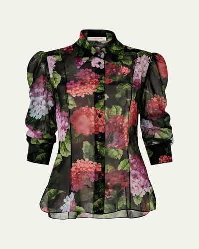 Carolina Herrera Semi-Sheer Floral Buttoned Blouse