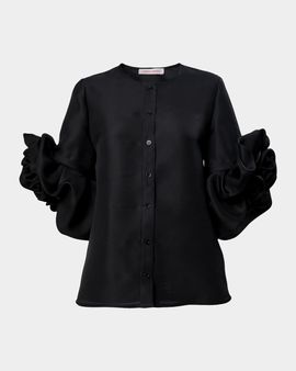 Carolina Herrera Silk Gazar Rosette-Sleeve Blouse