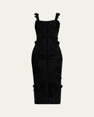 Carolina Herrera Sleeveless Floral Crochet Knit Midi Dress