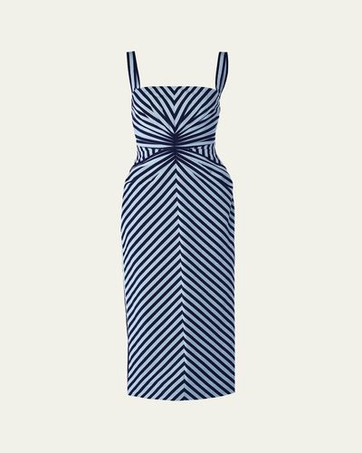 Carolina Herrera Sleeveless Striped Gathered-Waist Midi Dress
