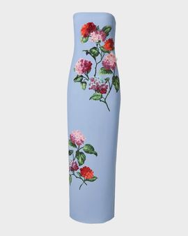Carolina Herrera Strapless Floral-Print Column Gown