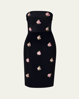 Carolina Herrera Strapless Floral Embroidered Sheath Dress