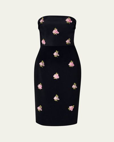 Carolina Herrera Strapless Floral Embroidered Sheath Dress