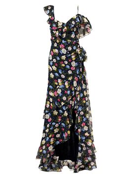 Carolina Herrera Women's Cabana Floral One-Shoulder Cap-Sleeve Ruffled Gown