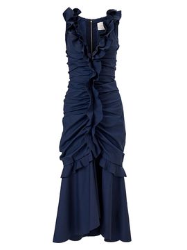 Carolina Herrera Women's Cabana Ruched V-Neck Sleeveless Midi-Dress