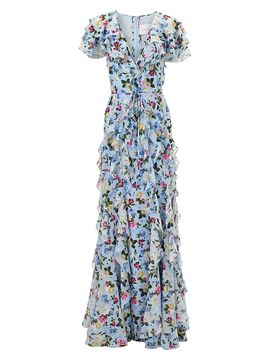Carolina Herrera Women's Cabana Ruffled V-Neck Short-Sleeve Maxi Dress