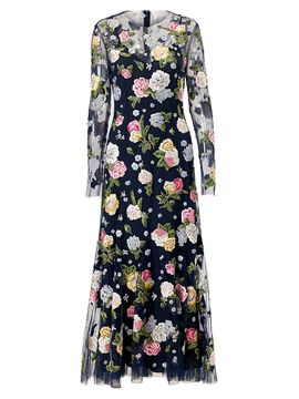 Carolina Herrera Women's Cabana Sheer Floral Embrodiered Midi-Dress