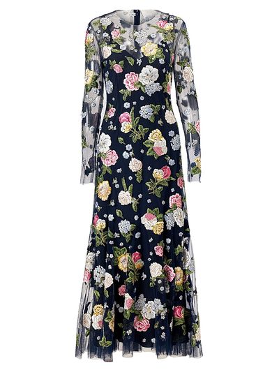 Carolina Herrera Women's Cabana Sheer Floral Embrodiered Midi-Dress