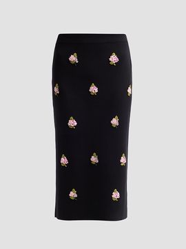 Carolina Herrera Women's Floral-Beaded Silk-Cotton Pencil Skirt