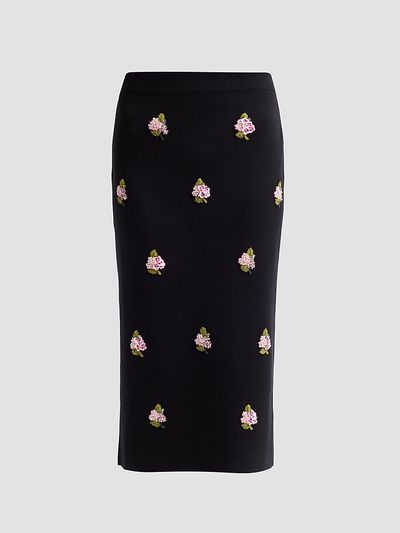 Carolina Herrera Women's Floral-Beaded Silk-Cotton Pencil Skirt