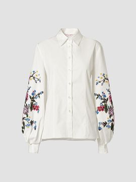Carolina Herrera Women's Floral-Embroidered Cotton Shirt
