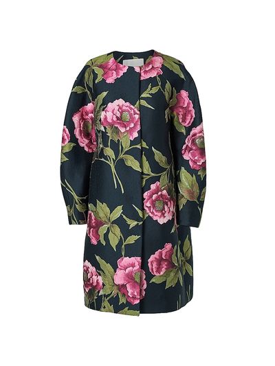 Carolina Herrera Women's Floral Collarless Cocoon Coat
