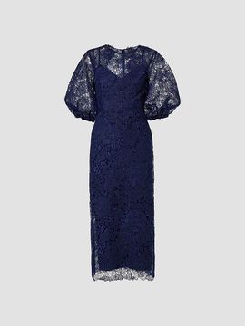 Carolina Herrera Women's Lace Balloon-Sleeve Belted Midi Pencil Dress