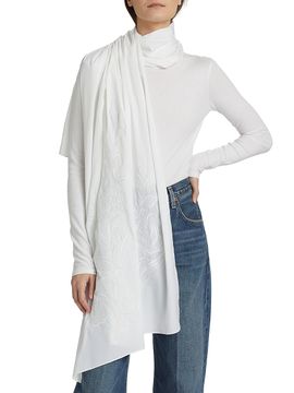 Carolyn Rowan Collection Women's Embroidered Silk Chiffon Shawl Neck Top