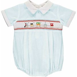 Carriage Boutique Carriage Boutique Boy Smocked Trains Blue Bubble Romper 3m-baby