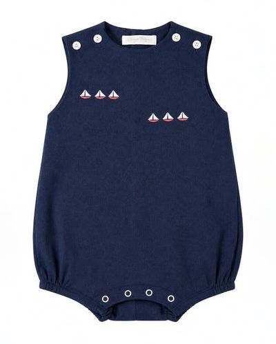 Carriage Boutique Carriage Boutique Boys Navy Sailboats Embrodiered Bubble 6m-baby 