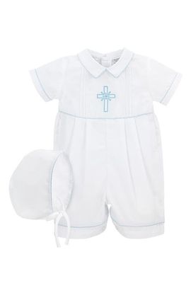 Carriage Boutique Carriage Boutique Embroidered Christening Romper & Bonnet Set