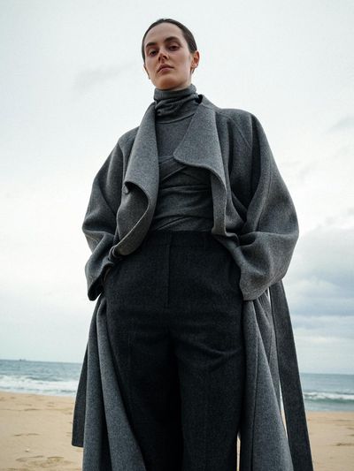 Carriere CASHMERE BLEND HANDMADE DRAPE NECK COAT - D GREY