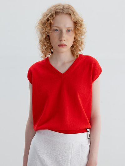 Carriere Cotton V Neck Seamless Knit Top
