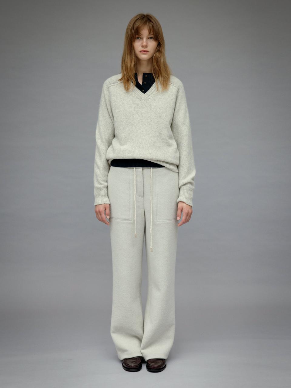 Carriere Double-faced Soft Wool Drawstring Semi Wide Pants