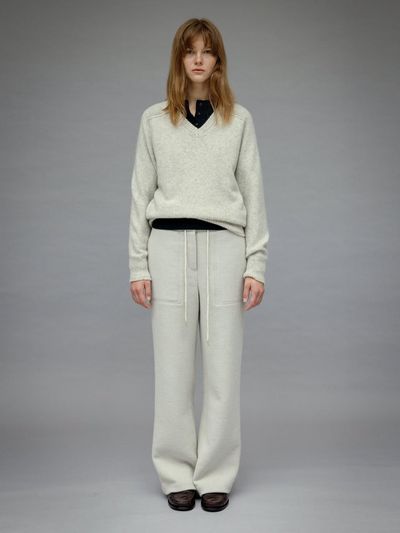 Carriere Double-faced Soft Wool Drawstring Semi Wide Pants