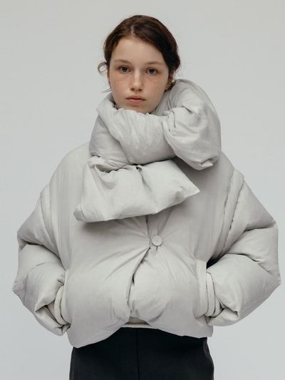 Carriere Down Collarless Cropped Blouson [L GREY]