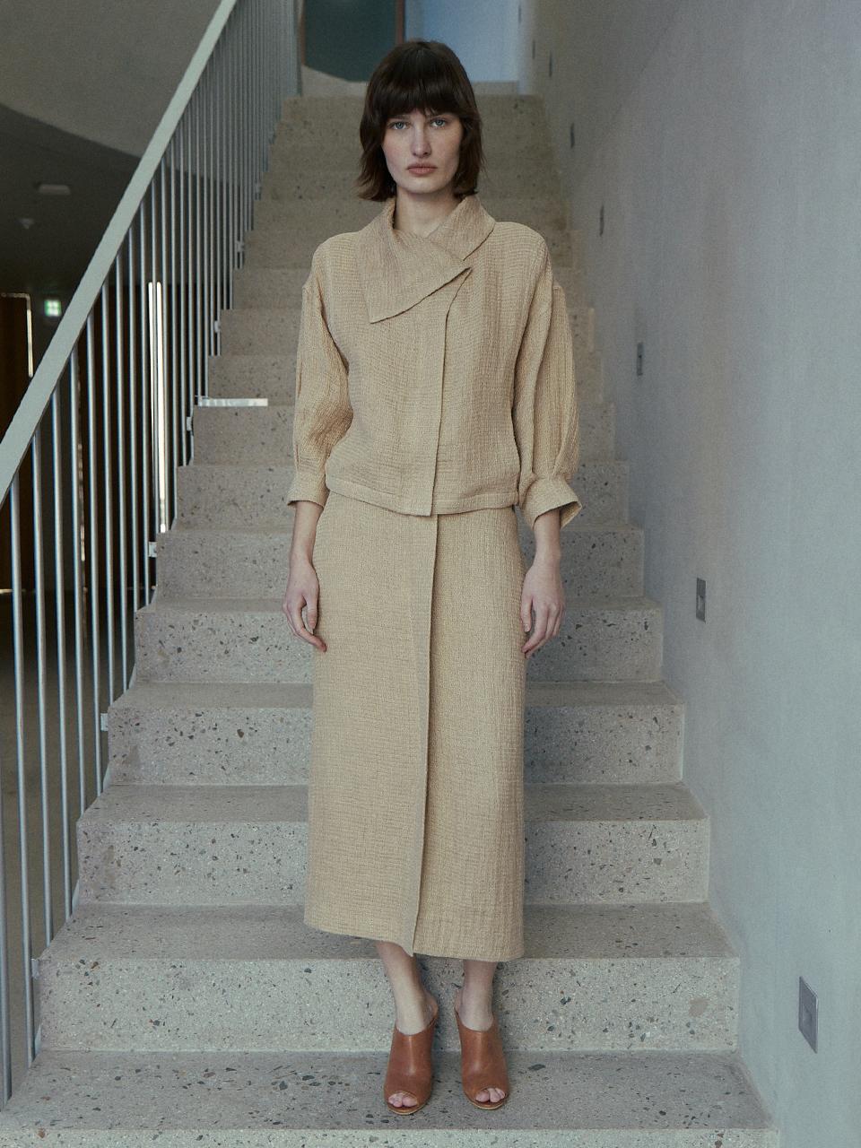 Carriere LINEN BELTED SLIT SKIRT - GOLD BEIGE