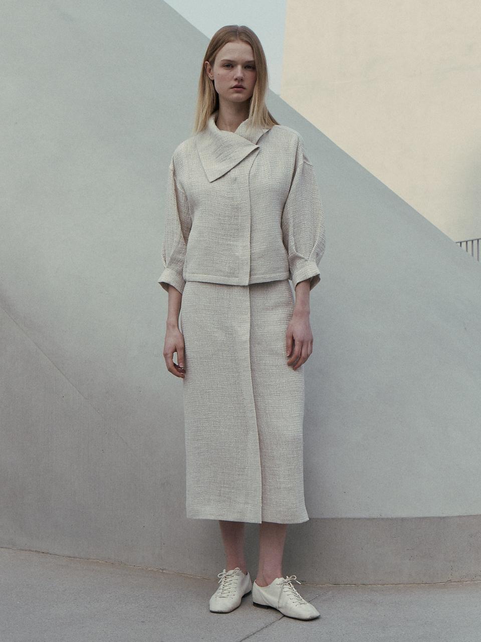 Carriere LINEN BELTED SLIT SKIRT - NATURAL