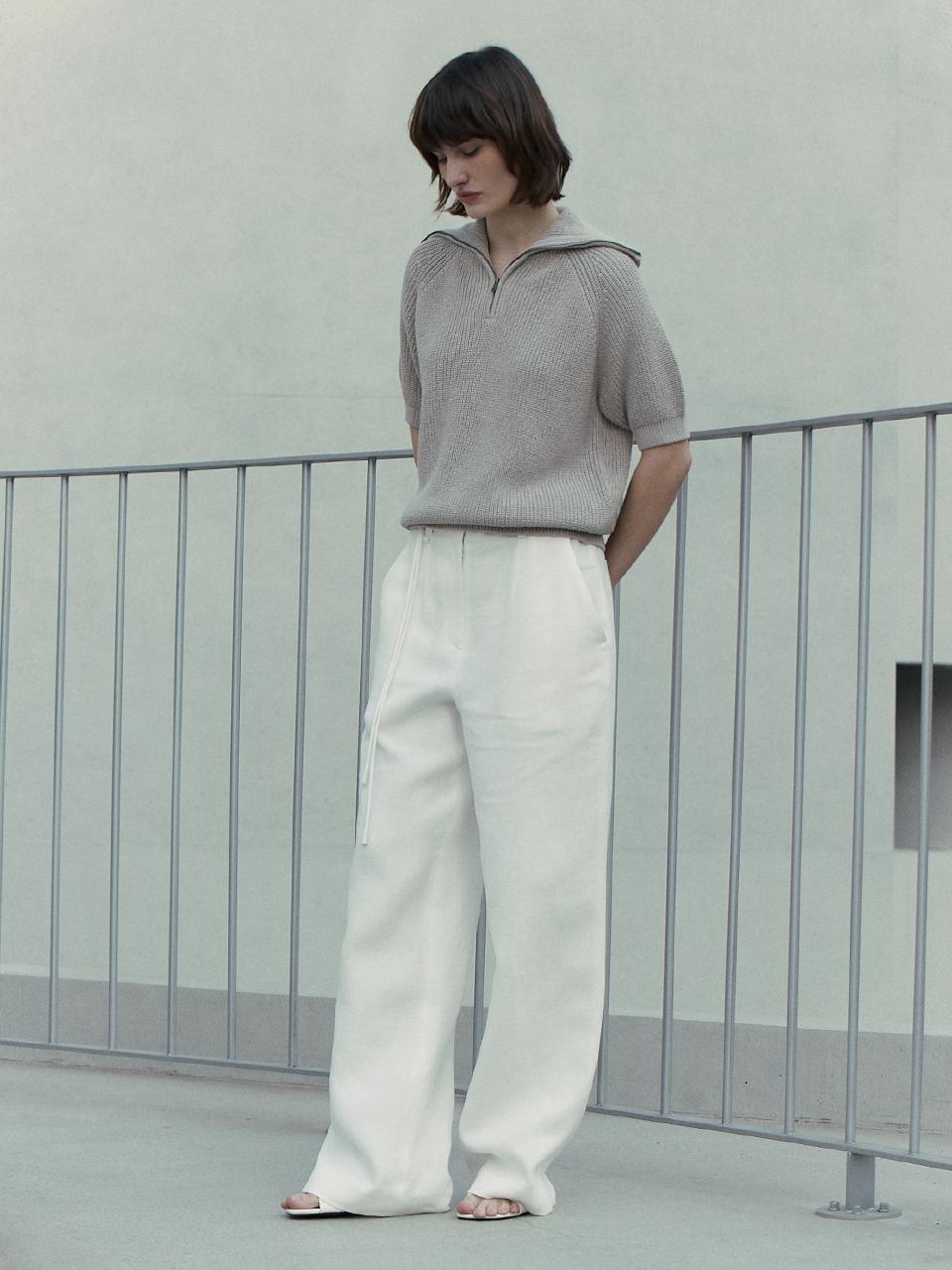 Carriere LINEN BLEND BELTED WIDE PANTS -