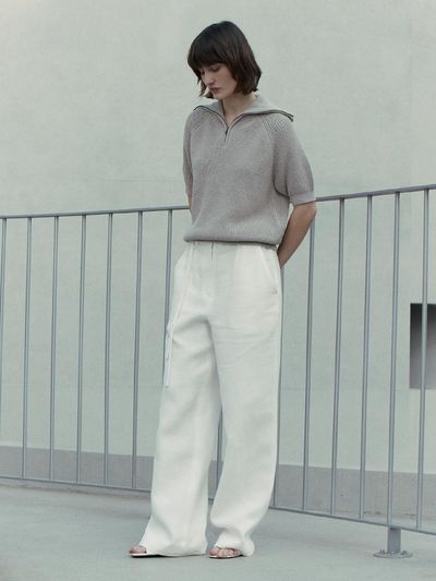 Carriere LINEN BLEND BELTED WIDE PANTS -